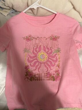 Billabong Pink Graphic Tee with Sun & Floral Motif